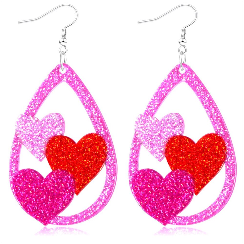 Heart Teardrop Dangle Earrings, Alloy Acrylic, Lever Back, Hypoallergenic